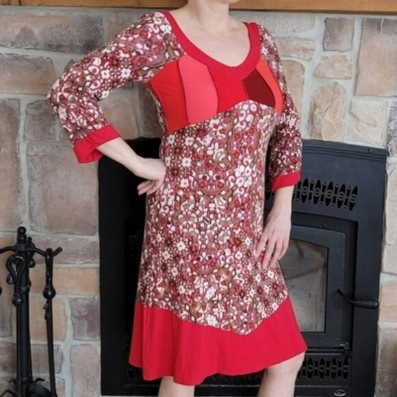 🍄 50% OFF - MYCO ANNA - Patchwork Boho Red Dress - Picture 1 of 10